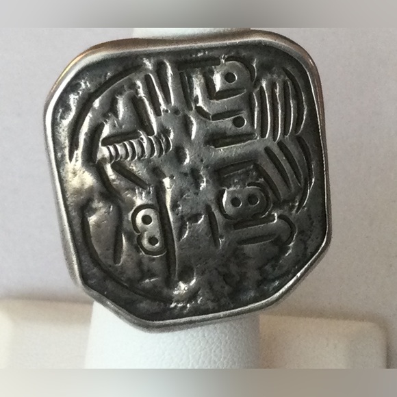 MidC Vintage Mexico Abstract Tribal Silver Ring - Size 6 - Sterling Mexico Bell - Picture 4 of 9